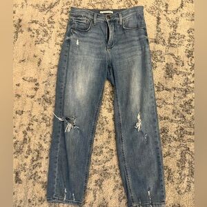 Whetherly Pierce Ripped High Waist Crop Straight Leg Jeans